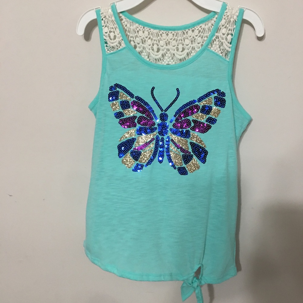 Justice size 12 sequin butterfly tank w/crochet